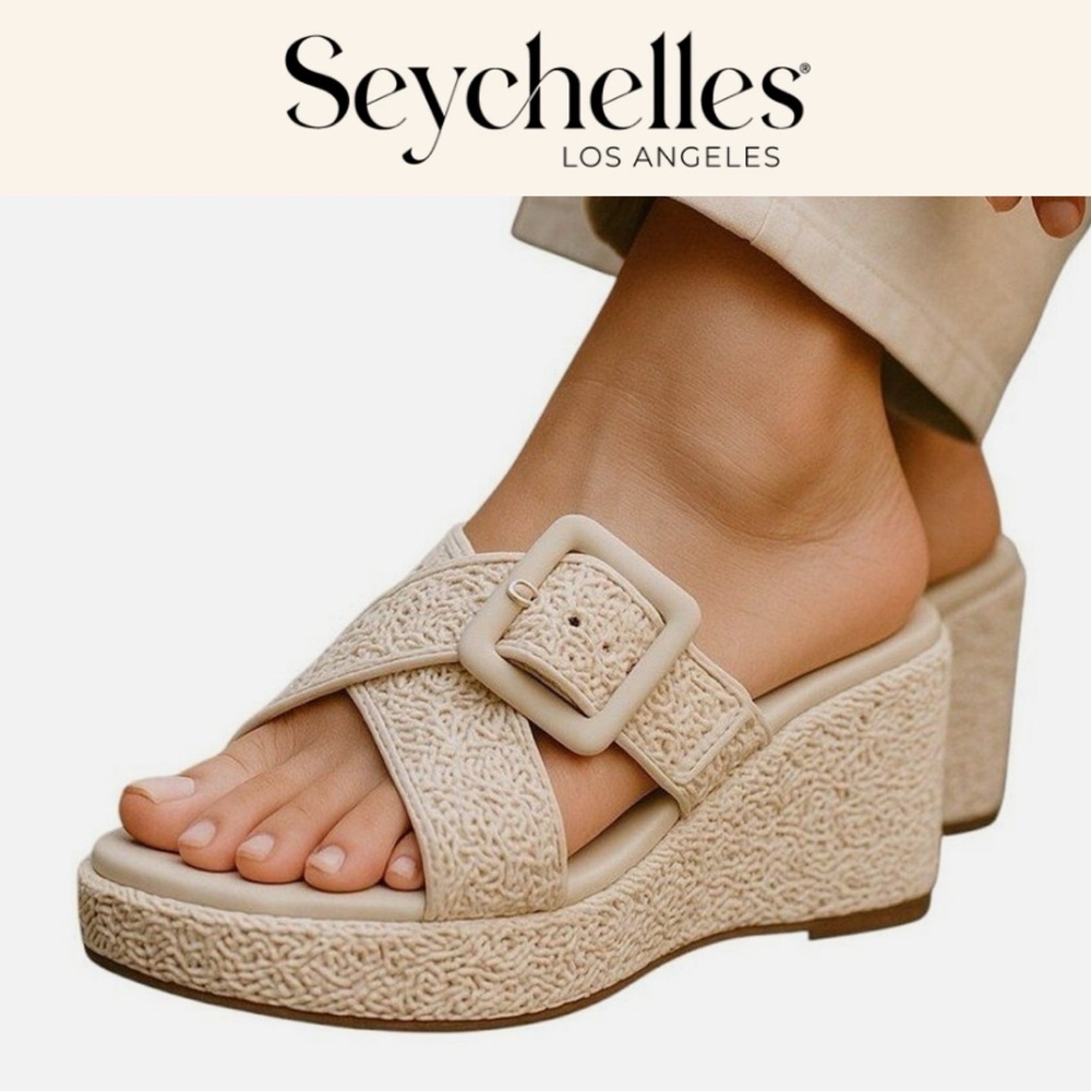 SEYCHELLES CALLI WOMENS TEXTILE BUCKLE CRISS CROSS STRAP WEDGE PLATFORM SANDALS